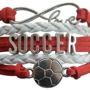 Girls Soccer Bracelet - Red & White